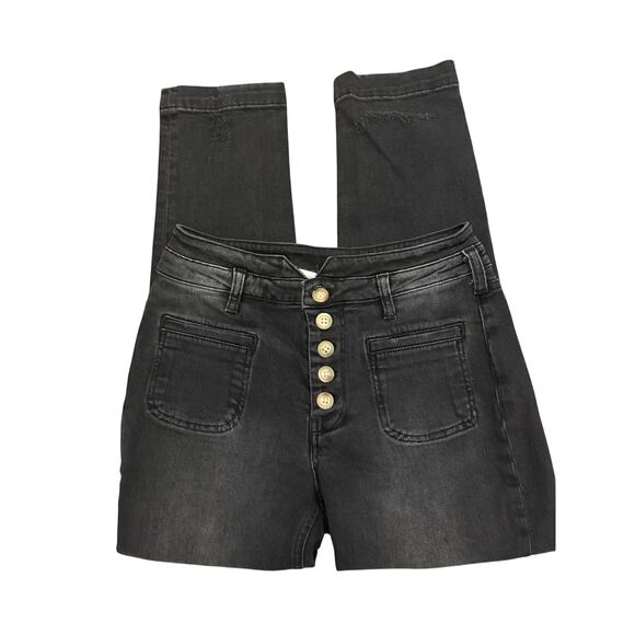 Anthro Pilcro & The Letterpress Black Exposed Button Front Pocket Ankle Jeans 26 - Picture 3 of 7